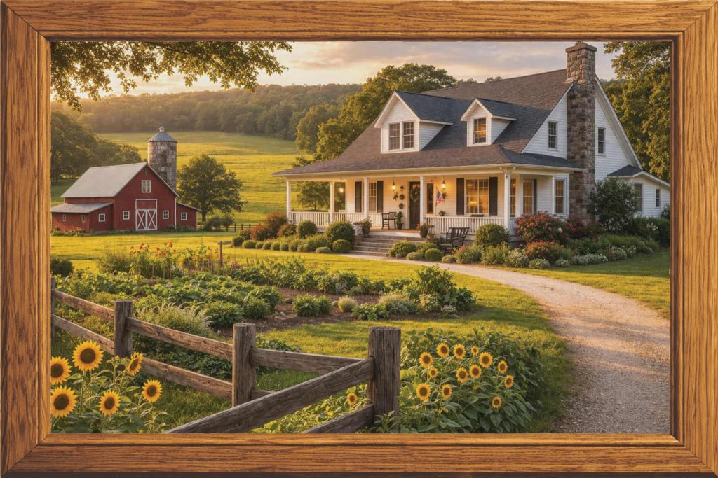 Farm house with frame